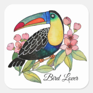 Pegatina Cuadrada Pájaro Turco Acuático Con Flores