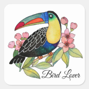 Pegatina Cuadrada Pájaro Turco Acuático Con Flores