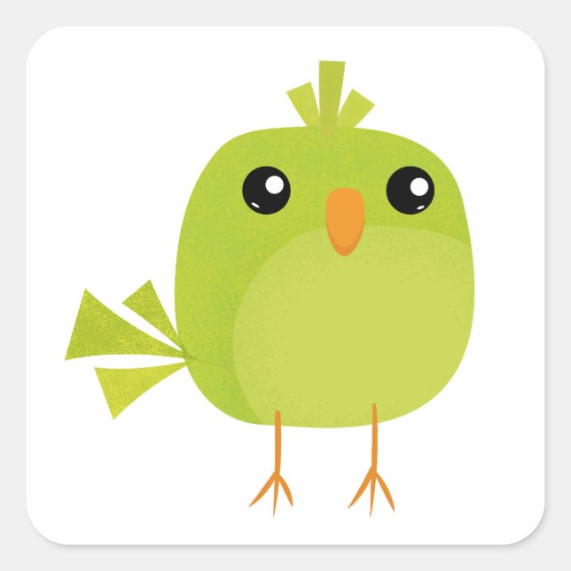 Pegatina Cuadrada Pájaro Verde Dibujos Animados  (Anverso)