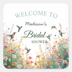 Pegatina Cuadrada Pájaros acuarela primaveral monograma floral flor 