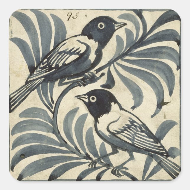 Pegatina Cuadrada Pájaros azules (p/c sobre papel) (Anverso)