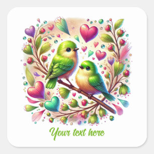 Pegatina Cuadrada Pájaros de amor lindos boda personalizable