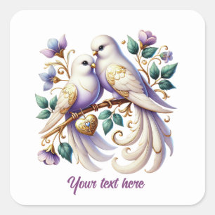 Pegatina Cuadrada Pájaros de amor lindos personalizables Boda