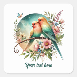 Pegatina Cuadrada Pájaros de amor lindos personalizables Boda