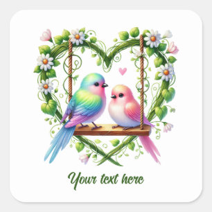 Pegatina Cuadrada Pájaros de amor lindos personalizables Boda 