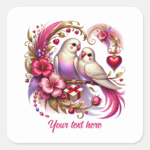 Pegatina Cuadrada Pájaros de amor lindos personalizables Boda
