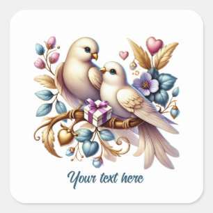 Pegatina Cuadrada Pájaros de amor lindos personalizables Boda