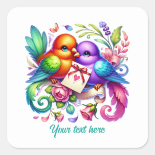 Pegatina Cuadrada Pájaros de amor lindos personalizables Boda 