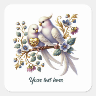 Pegatina Cuadrada Pájaros de amor lindos personalizables Boda 