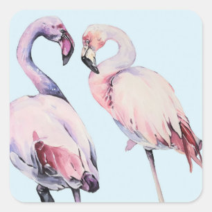 Pegatina Cuadrada Pájaros Flamingo Pintados