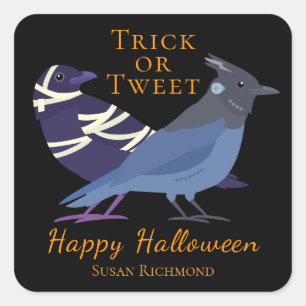 Pegatina Cuadrada Pájaros Halloween Truco o Tuit