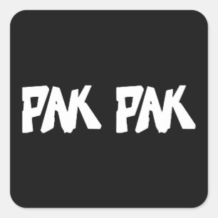 Pegatina Cuadrada Pak Pak Marca de palabra Dibujada a mano Blanca