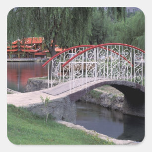 Pegatina Cuadrada Pakistán, región de Skardu. Shangri La Lodge