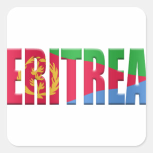 Pegatina Cuadrada Palabra de bandera eritrea con los colores de