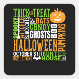 Pegatina Cuadrada Palabra de Halloween Salto Colorful Cute Spider Ca
