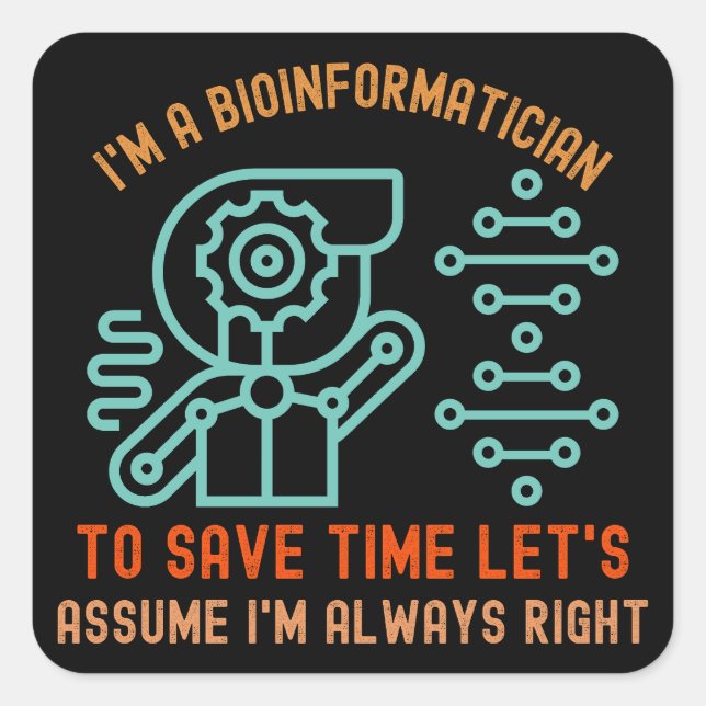 Pegatina Cuadrada Palabras bioinformáticas, doctorado en bioinformát (Anverso)