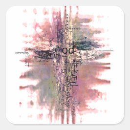 Pegatina Cuadrada palabras cristianas grunge cruz