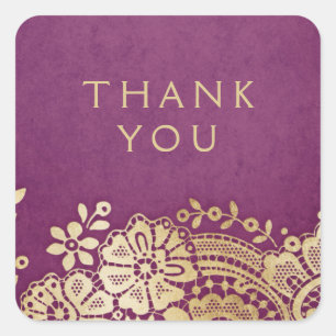 Pegatina Cuadrada Palabras de oro morado elegante de encaje vintage