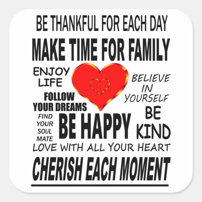 Pegatina Cuadrada Palabras inspiradoras por las que vivir (Anverso)