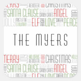 Pegatina Cuadrada Palabras navidades - Holidayzfordayz