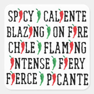 Pegatina Cuadrada Palabras picantes Diseño de Pepper en Chile