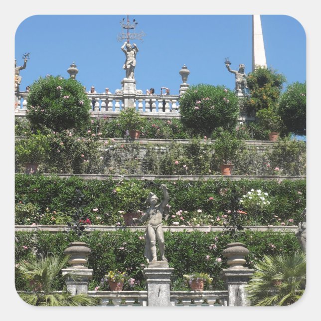 Pegatina Cuadrada Palacio Borromeo en Stresa, Italia (Anverso)