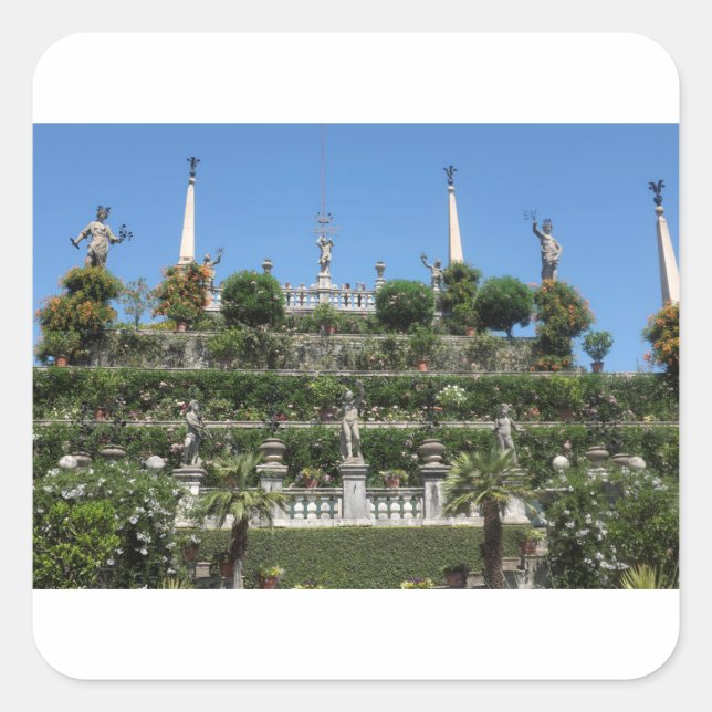 Pegatina Cuadrada Palacio Borromeo en Stresa, Italia (Anverso)