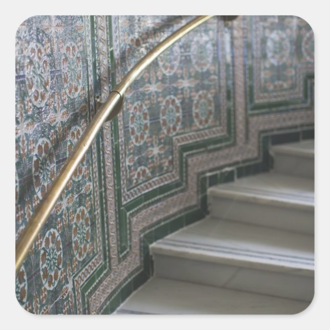 Pegatina Cuadrada Palacio de Comunaciones, azulejos moriscos (Anverso)