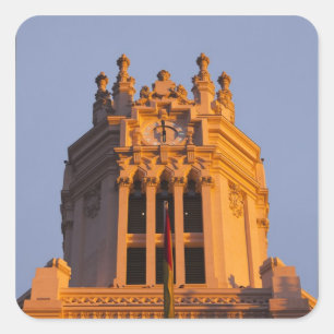 Pegatina Cuadrada Palacio de Comunaciones, detalles de torre, puesta