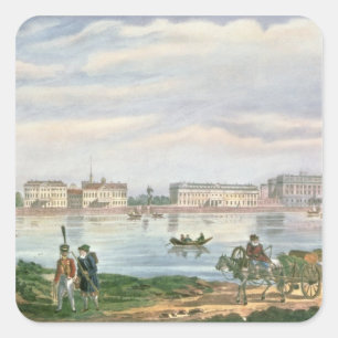 Pegatina Cuadrada Palacio de Mármol y calle Neva Embankment St.