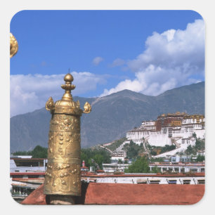 Pegatina Cuadrada Palacio de Potala en Lhasa, Tíbet tomado desde
