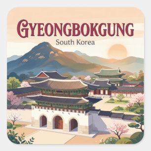 Pegatina Cuadrada Palacio Gyeongbokgung Corea del Sur