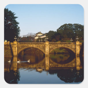 Pegatina Cuadrada Palacio Imperial, Puente Nijubashi, Tokio, Japón