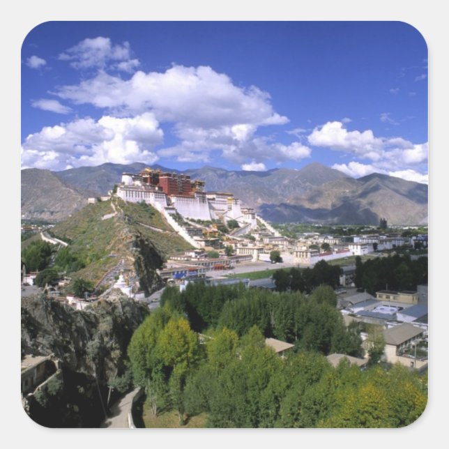Pegatina Cuadrada Palacio Potala en la cordillera de Aher (Anverso)