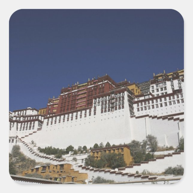Pegatina Cuadrada Palacio Potala en Lhasa, Tíbet. (Anverso)