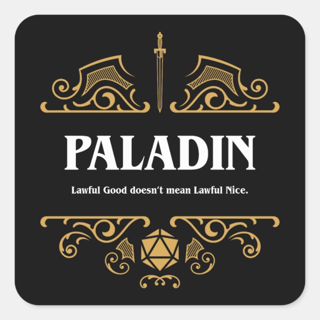 Pegatina Cuadrada Paladin Class Tabletop RPG Gaming (Anverso)