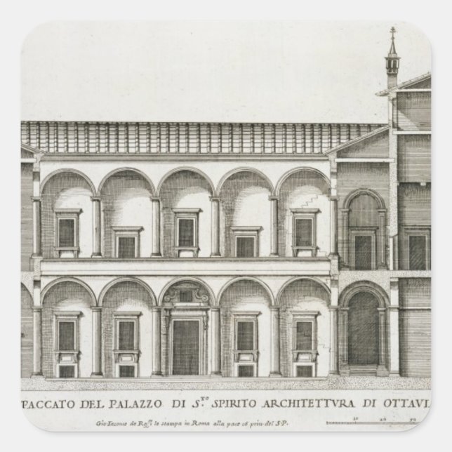 Pegatina Cuadrada Palazzo di Santo Spirito, del Palazzi di Roma, (Anverso)