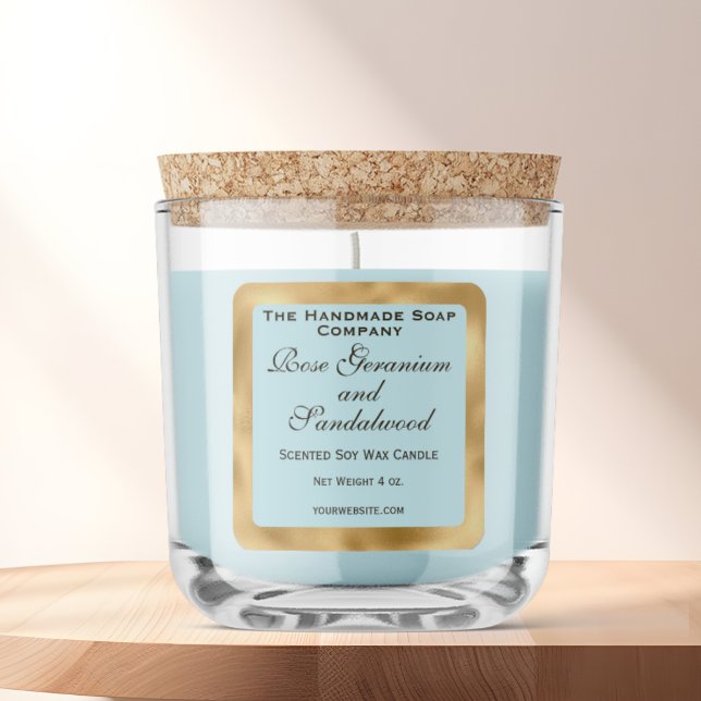 Pegatina Cuadrada Pale Blue and Gold Foil Candle Label (Subido por el creador)
