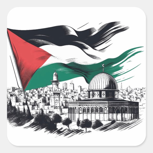 Pegatina Cuadrada Palestina libre de aqsa (Anverso)