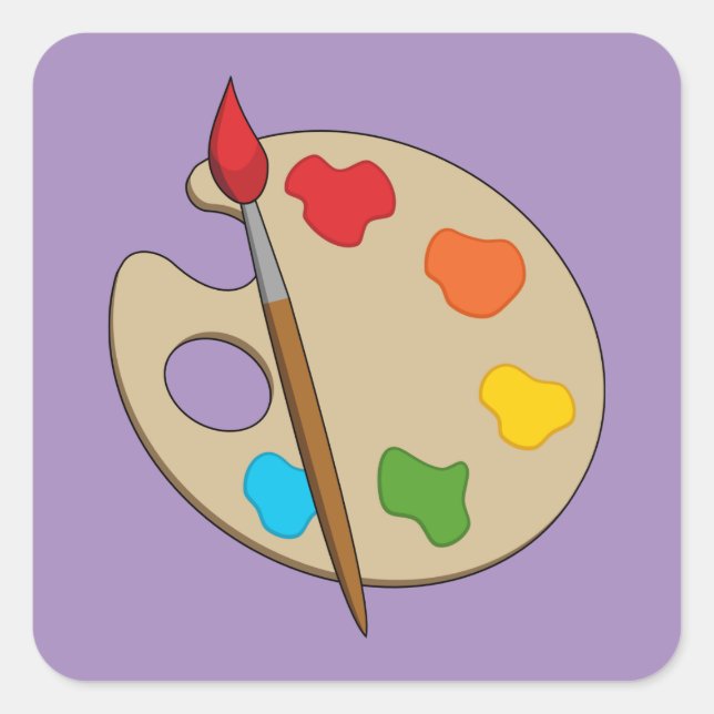 Pegatina Cuadrada Paleta de artista con pincel de pintura (Anverso)