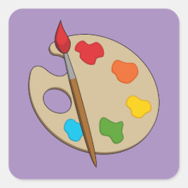 Pegatina Cuadrada Paleta de artista con pincel de pintura