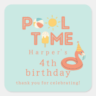 Pegatina Cuadrada paleta de flamenco de verano fiesta de cumpleaños 