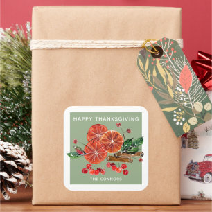 Pegatina Cuadrada Palitos de canela de Naranja de otoño personalizad