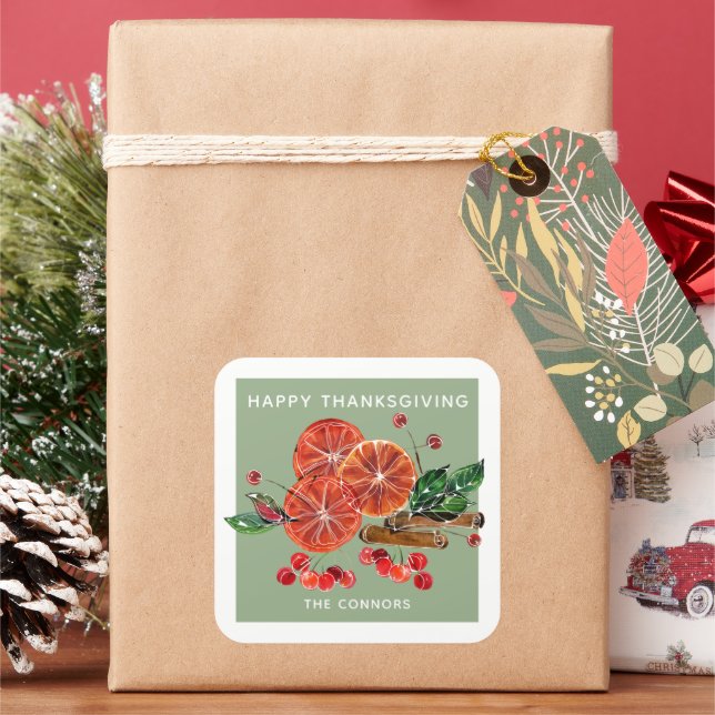 Pegatina Cuadrada Palitos de canela de Naranja de otoño personalizad (Vacaciones)