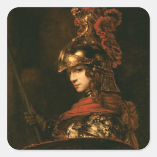 Pegatina Cuadrada Pallas Athena o, figura blindada, 1664-65