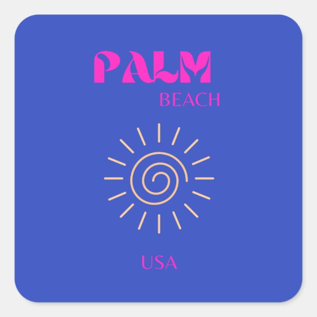 Pegatina Cuadrada Palm Beach, Travel Art, Florida, Blue (Anverso)