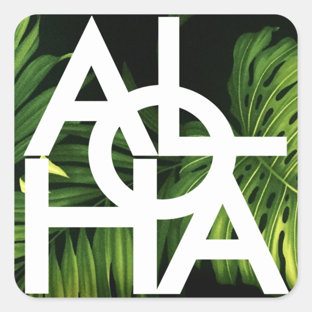 Pegatina Cuadrada Palm Hawai de Aloha White Graphic (Anverso)