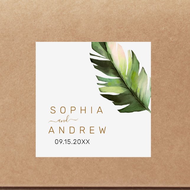 Pegatina Cuadrada Palm Leaf Tropical Boda Floral (Subido por el creador)