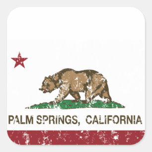 Pegatina Cuadrada Palm Springs con bandera del estado de California