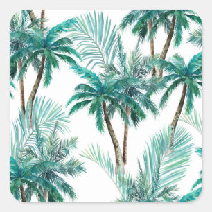 Pegatina Cuadrada Palm tropical: Patrón de jungla acuarela.